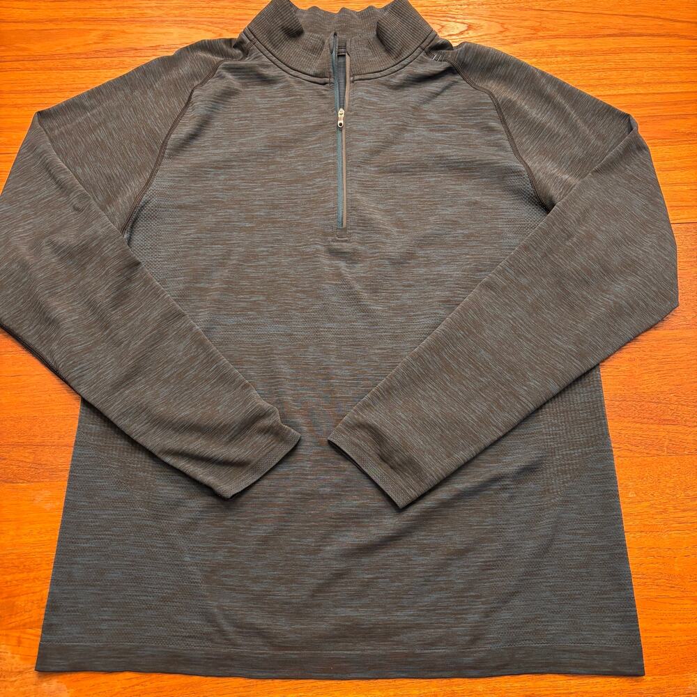 Lululemon Men's Teal Blue Black Long Sleeve 1/4 zip pull over sweater XL